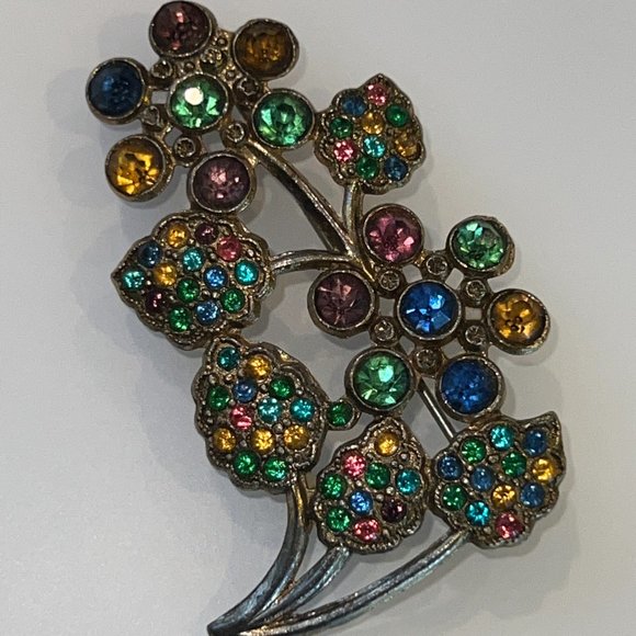 Multi-Color Rhinestone Flower Brooch Pin Vintage - Picture 2 of 7